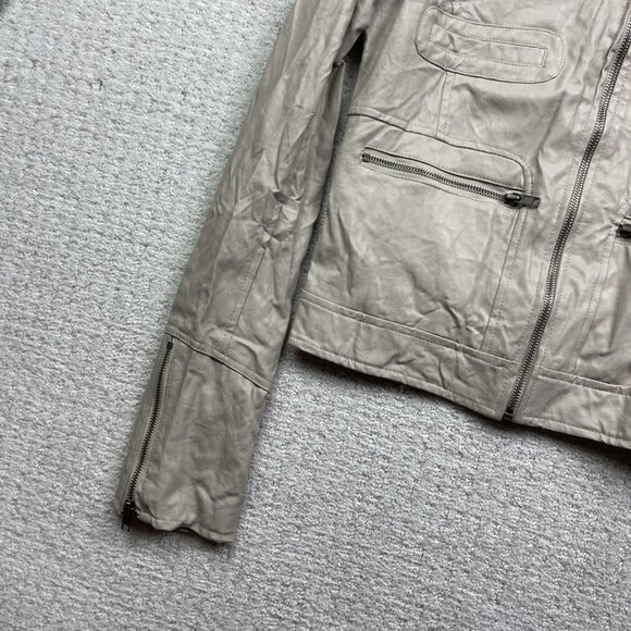 Costa Blanca Vegan Leather off-White Retro Biker Jacket Military Tech Women Sz M - Picture 3 of 13